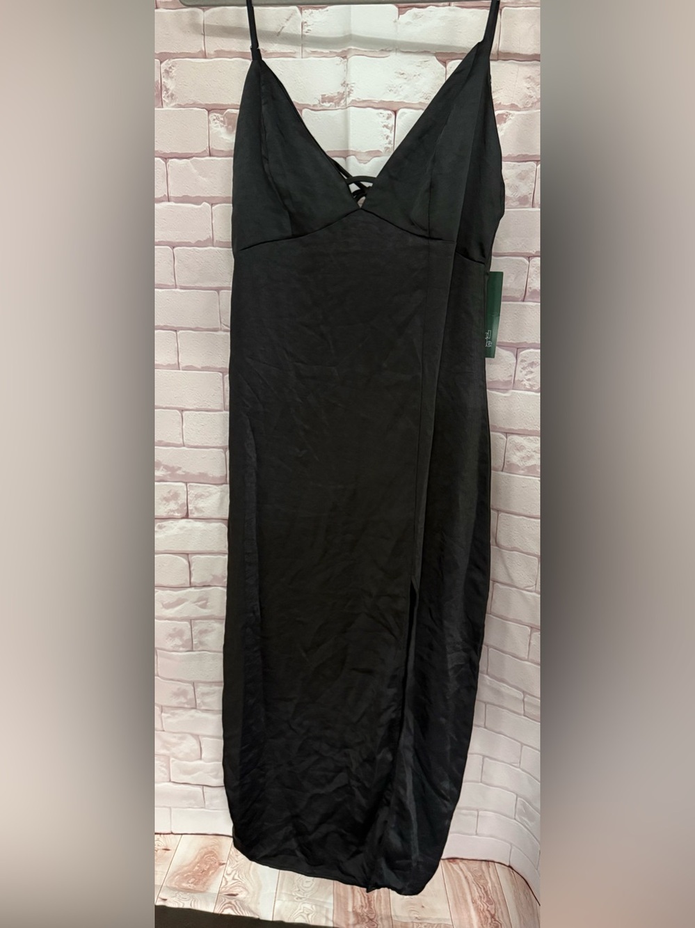 wild fable Black silky Backless Dress with Spaghetti Straps